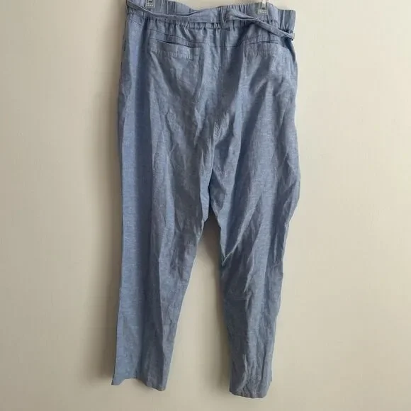 SOHO NY&CO Size XL Pants Blue Waist Tie Tapered Linen Blend NEW NWT - Picture 3 of 7